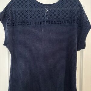 Chic Navy Women's Blouse with Lace Detail